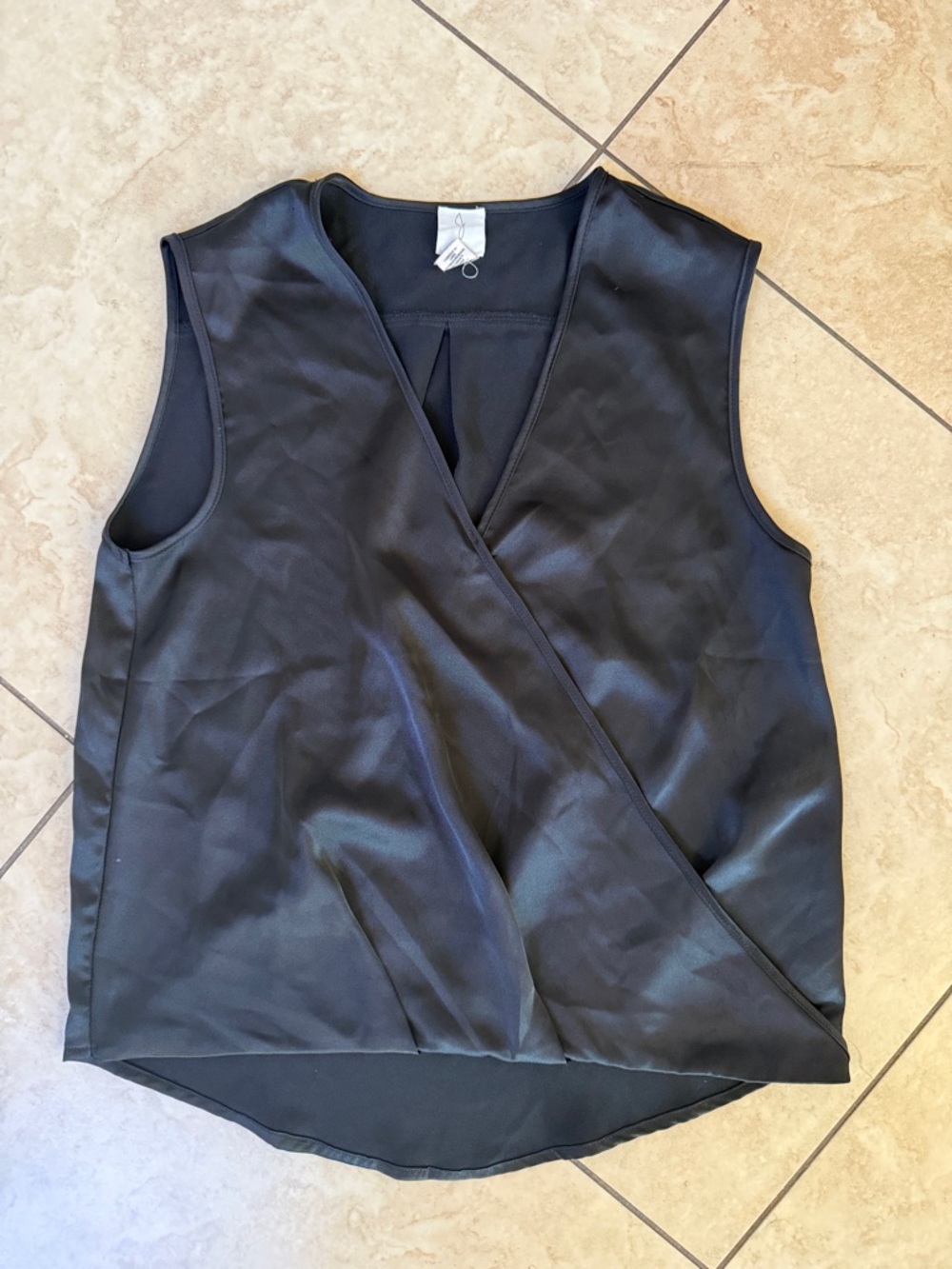 Joie Black Satin Faux Wrap Sleeveless Blouse